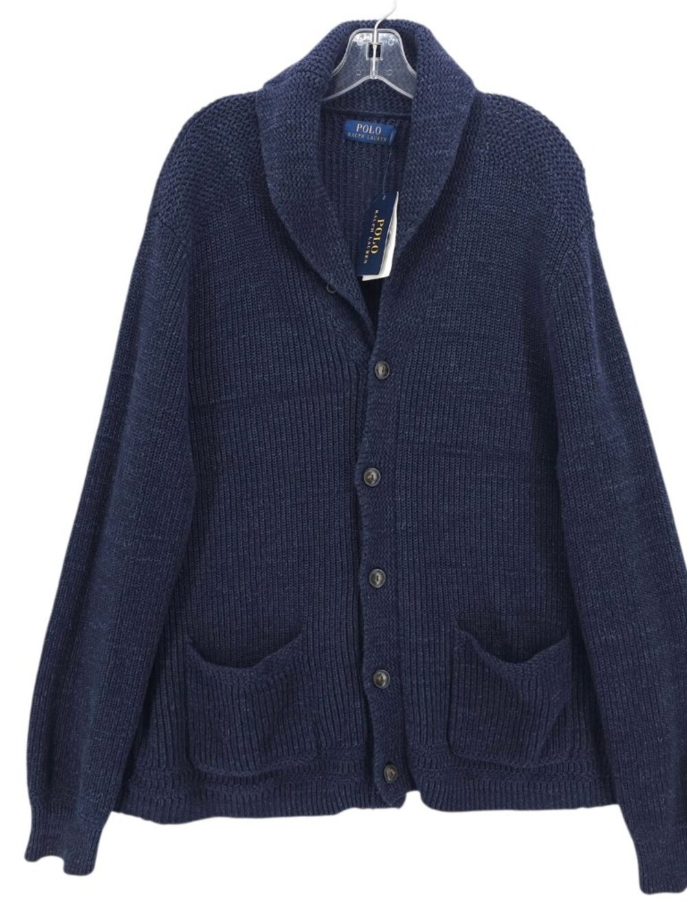 NWT POLO RALPH LAUREN Men's Shawl Cardigan Navy Blue Cream Marled Cotton 3XB